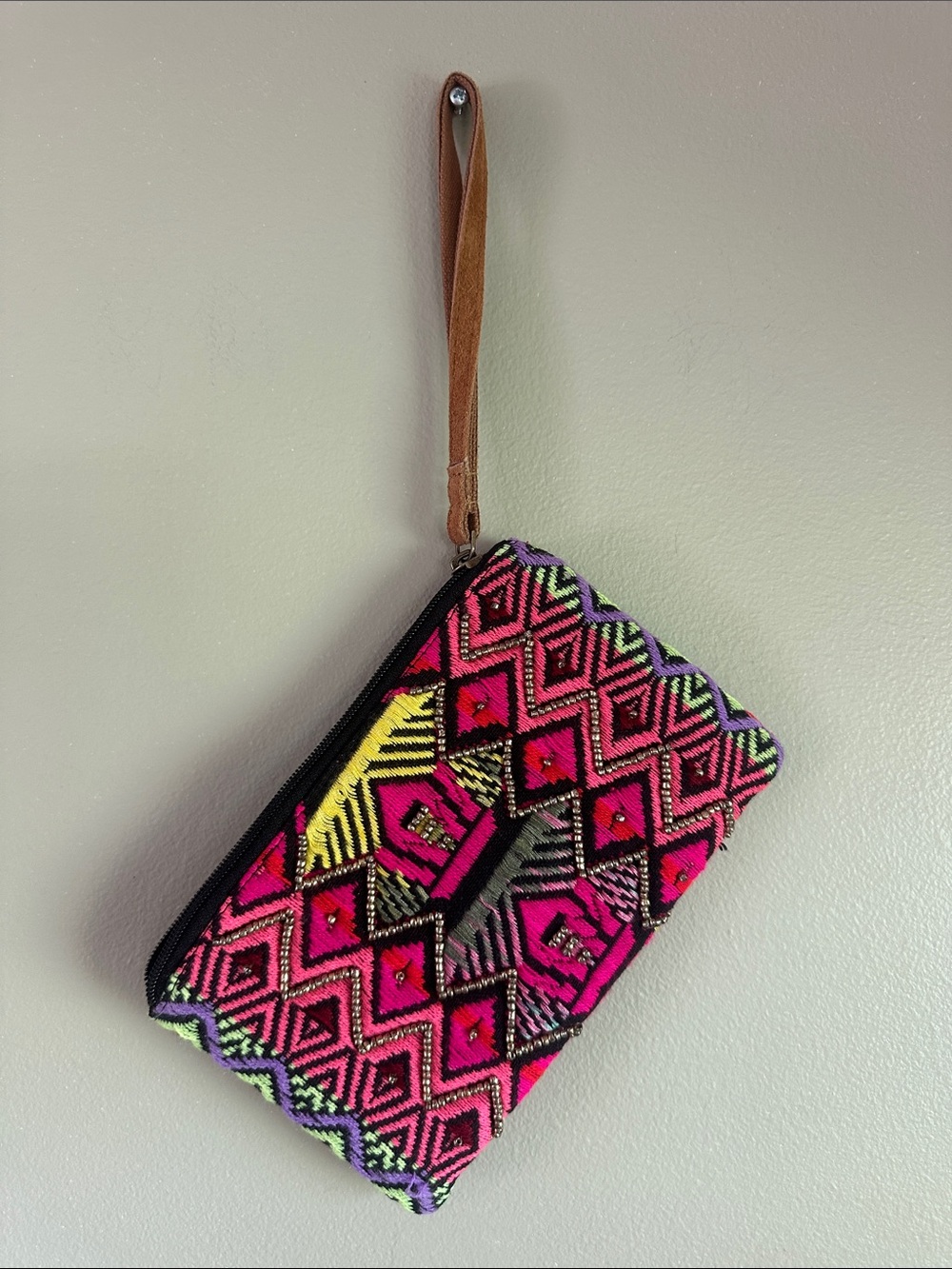 Handwoven Hot Pink Geometric Wristlet Clutch